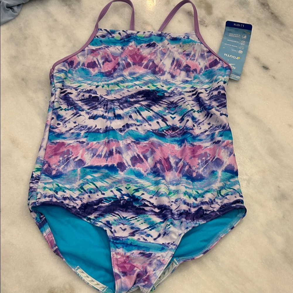 Speedo Kids One Piece Swimsuit - Purple and Blue